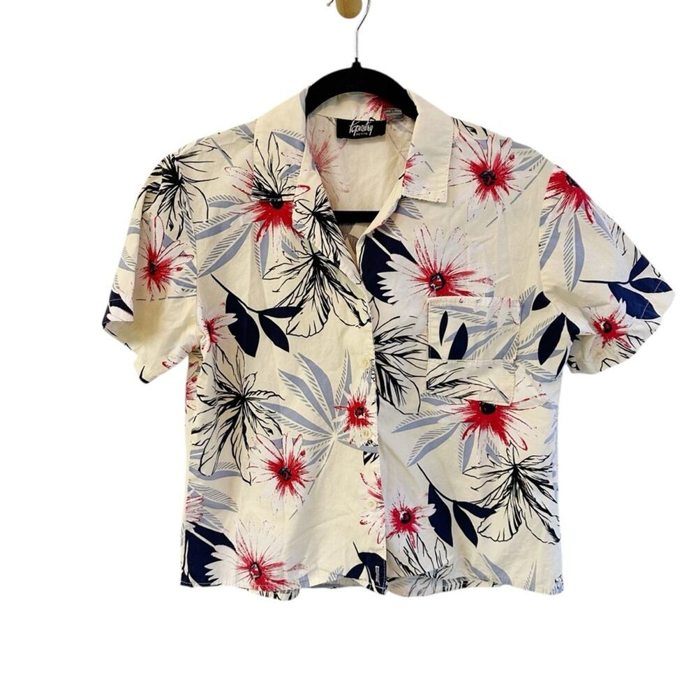 Vintage Tapestry Button Front Short Sleeve Hawaiian Print Shirt